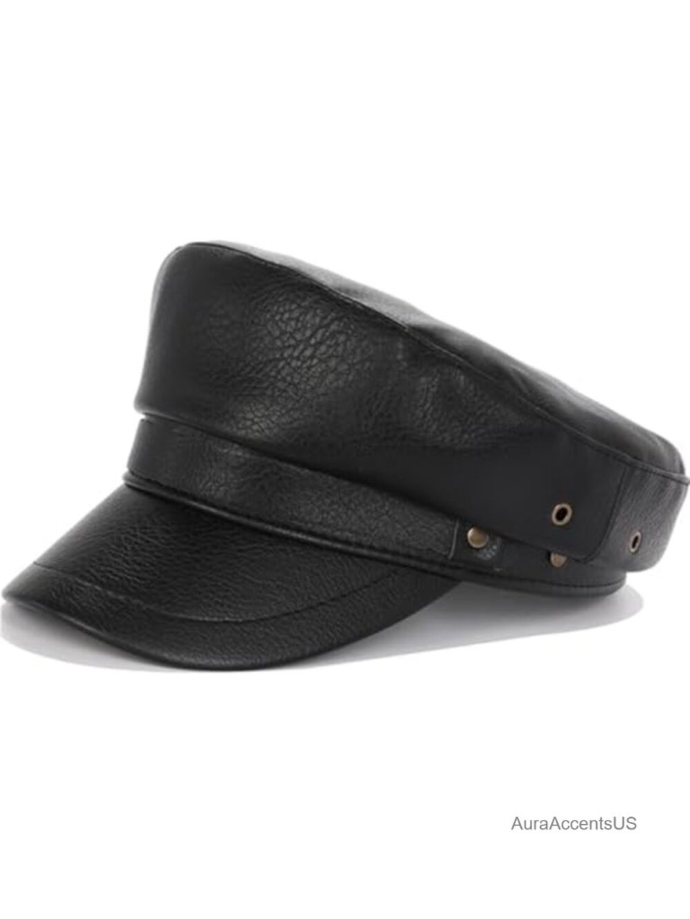 PU Leather Newsboy Cap Adjustable Faux Leather Hat Women Biker Baker Boy